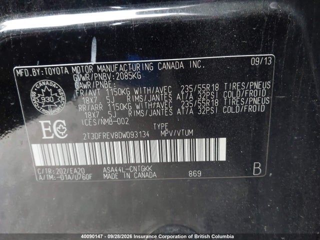 2013 Toyota Rav4 მანქანა იყიდება აუქციონზე, vin: 2T3DFREV8DW093134, აუქციონის ნომერი: 40090147