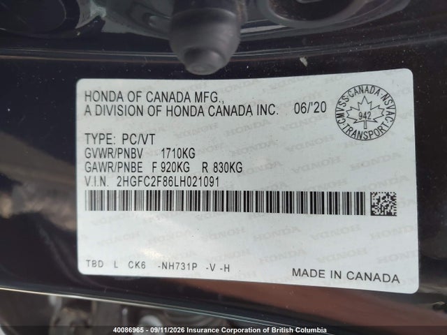 Honda Civic Sport 2020 2HGFC2F86LH021091 Image 9