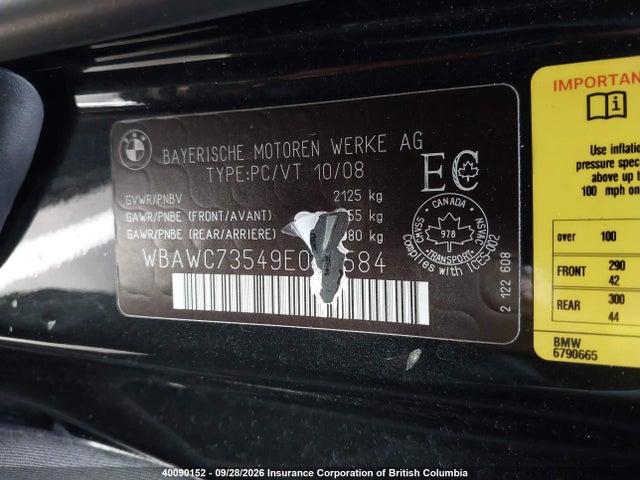 Продажа на аукционе авто 2009 Bmw 3-series, vin: WBAWC73549E063584, номер лота: 40090152