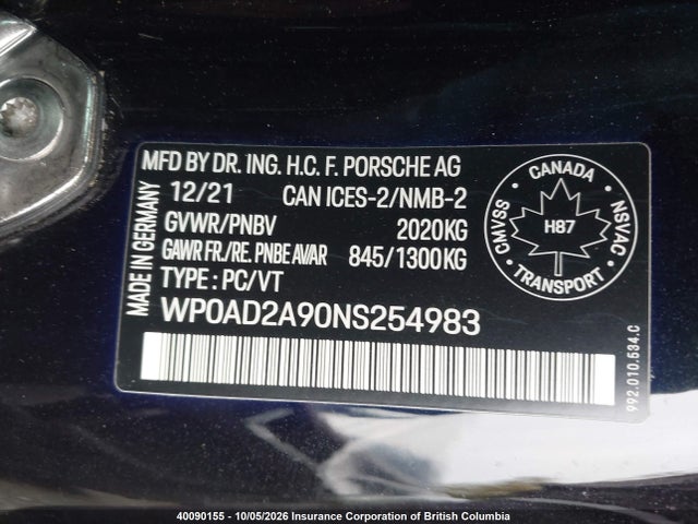 Продажа на аукционе авто 2022 Porsche 911 Turbo S, vin: WP0AD2A90NS254983, номер лота: 40090155
