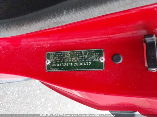 Aukcja sprzedaży 1987 Honda Prelude 2.0si/2.0s, vin: JHMBA3247HC800472, numer aukcji: 40090177