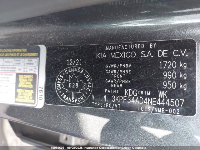 Aukcja sprzedaży 2022 Kia Forte Gt Line, vin: 3KPF34AD4NE444507, numer aukcji: 40086606