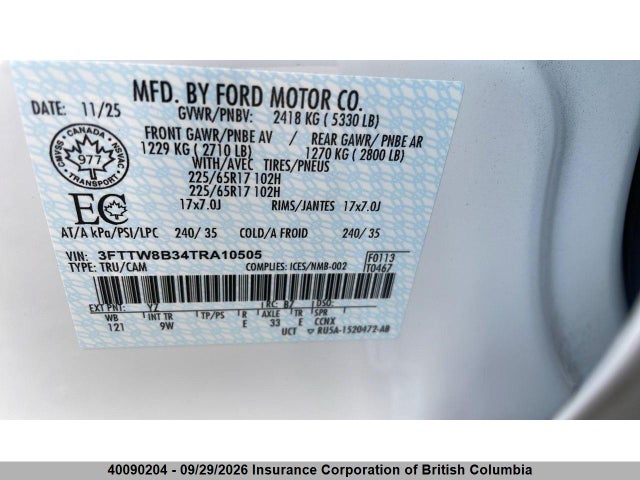 Aukcja sprzedaży 2026 Ford Maverick Xl, vin: 3FTTW8B34TRA10505, numer aukcji: 40090204