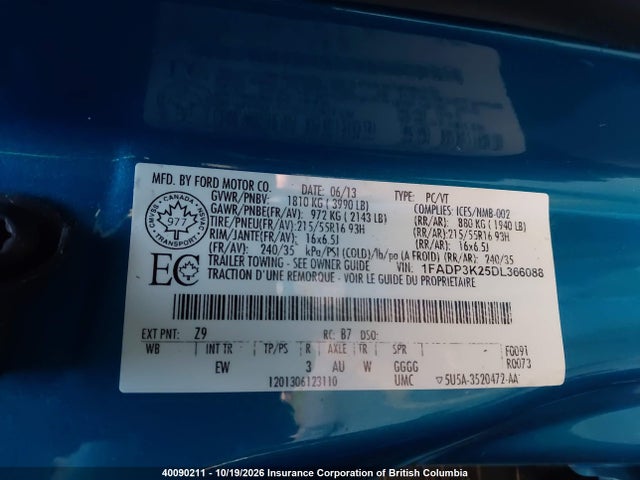Продаж на аукціоні авто 2013 Ford Focus, vin: 1FADP3K25DL366088, номер лоту: 40090211