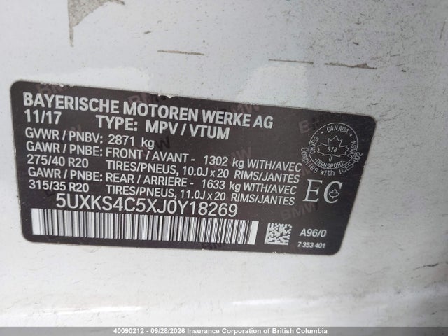 Продажа на аукционе авто 2018 Bmw X5, vin: 5UXKS4C5XJ0Y18269, номер лота: 40090212