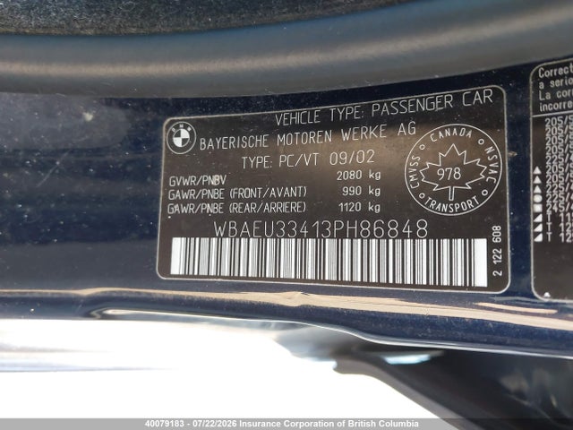 Aukcja sprzedaży 2003 Bmw 325 Xi, vin: WBAEU33413PH86848, numer aukcji: 40079183