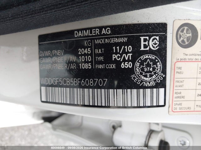 Продажа на аукционе авто 2011 Mercedes-benz C 250, vin: WDDGF5CB5BF608707, номер лота: 40086649