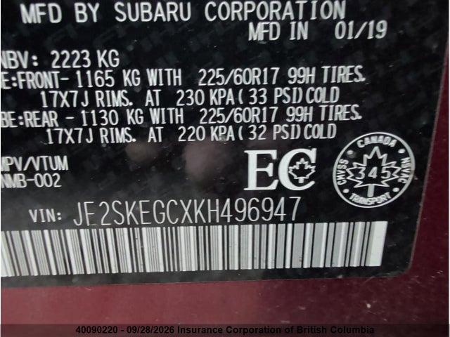 Aukcja sprzedaży 2019 Subaru Forester Premium, vin: JF2SKEGCXKH496947, numer aukcji: 40090220