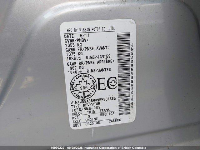 Aukcja sprzedaży 2011 Nissan Rogue, vin: JN8AS5MV9BW301565, numer aukcji: 40090222