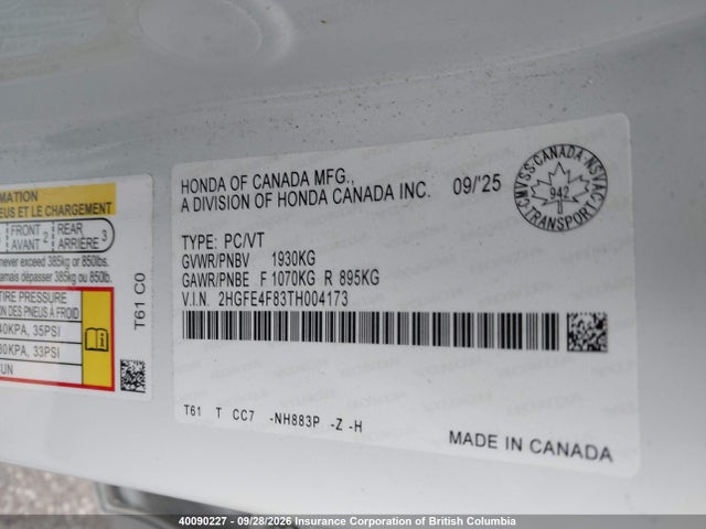 Honda Civic 2026 2HGFE4F83TH004173 Image 9
