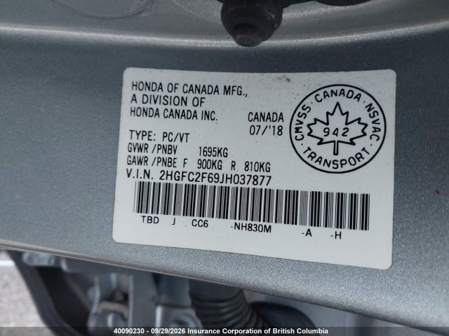Honda Civic 2018 2HGFC2F69JH037877 Image 9