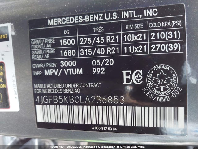 4JGFB5KB0LA236853 Mercedes-Benz Gle 450 4matic