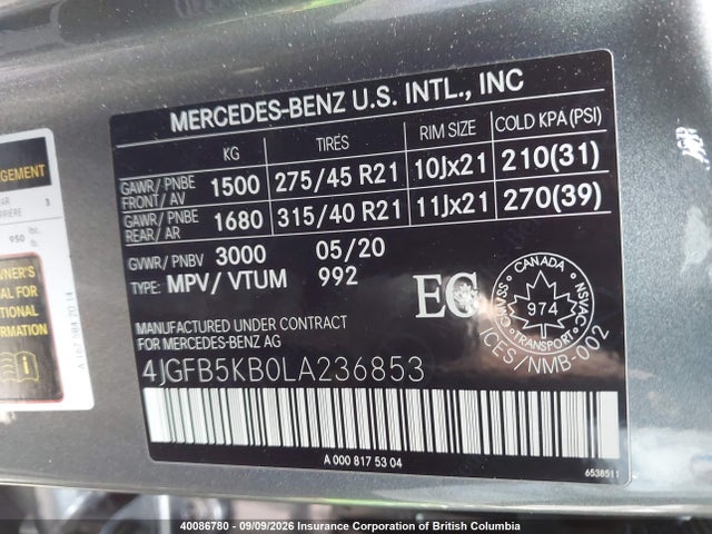 4JGFB5KB0LA236853 Mercedes-Benz Gle 450 4matic