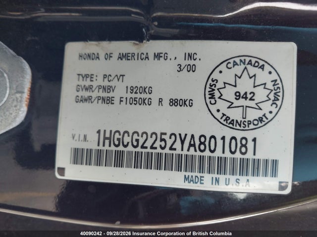 Продажа на аукционе авто 2000 Honda Accord Ex V6, vin: 1HGCG2252YA801081, номер лота: 40090242