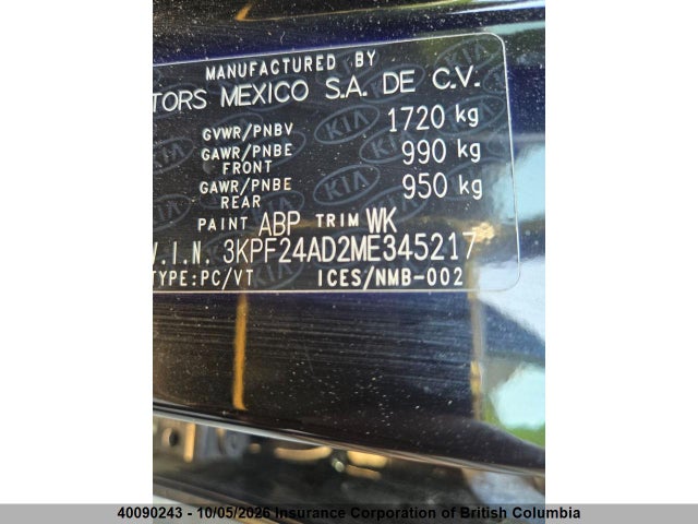 40090243 :رقم المزاد ، 3KPF24AD2ME345217 vin ، 2021 Kia Forte مزاد بيع