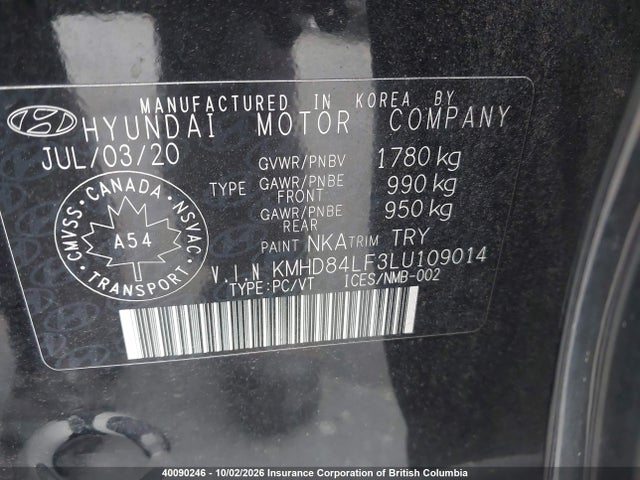 Aukcja sprzedaży 2020 Hyundai Elantra Sel/value/limited, vin: KMHD84LF3LU109014, numer aukcji: 40090246