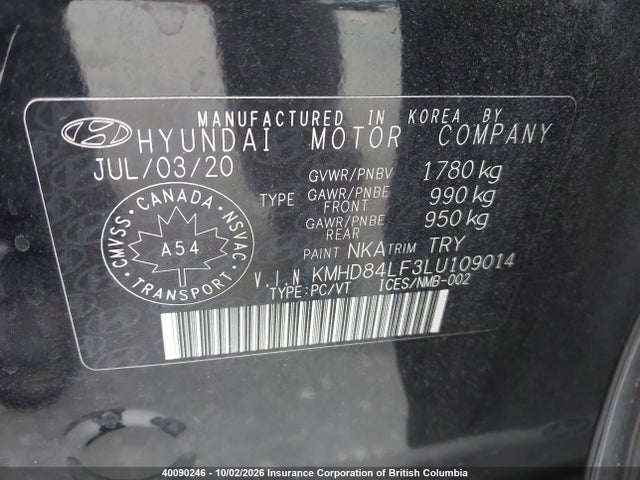 Aukcja sprzedaży 2020 Hyundai Elantra Sel/value/limited, vin: KMHD84LF3LU109014, numer aukcji: 40090246