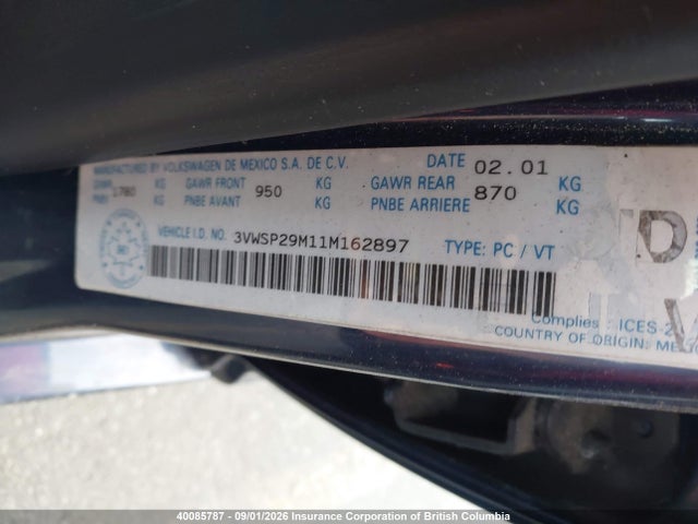2001 Volkswagen Jetta Gls Tdi მანქანა იყიდება აუქციონზე, vin: 3VWSP29M11M162897, აუქციონის ნომერი: 40085787