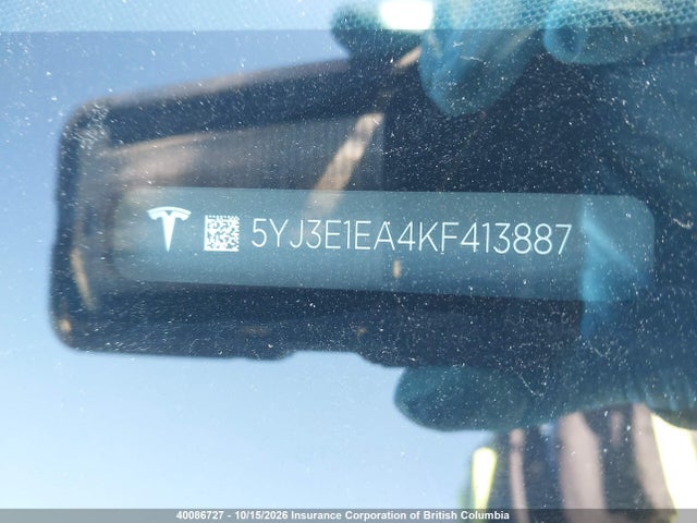 Продажа на аукционе авто 2019 Tesla Model 3, vin: 5YJ3E1EA4KF413887, номер лота: 40086727