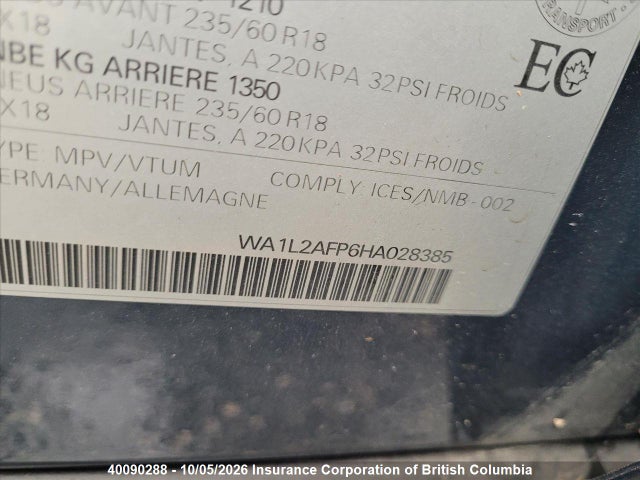 40090288 :رقم المزاد ، WA1L2AFP6HA028385 vin ، 2017 Audi Q5 مزاد بيع