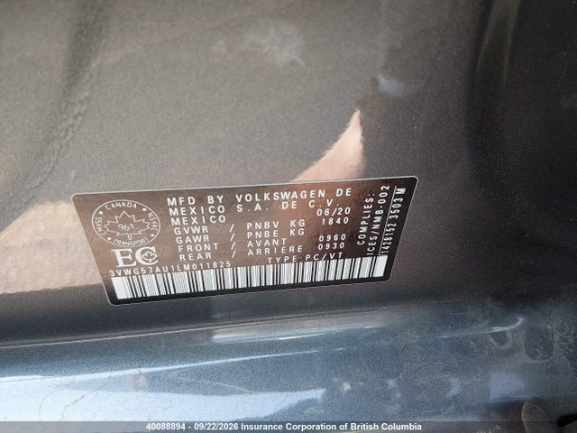 Aukcja sprzedaży 2020 Volkswagen Golf, vin: 3VWG57AU1LM011825, numer aukcji: 40088894