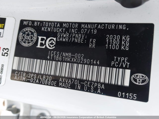 Toyota Camry 2019 4T1B61HKXKU290144 Image 9