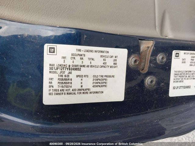 Auction sale of the 2000 Chevrolet Cavalier Z24, vin: 3G1JF12T7YS249652, lot number: 40090300