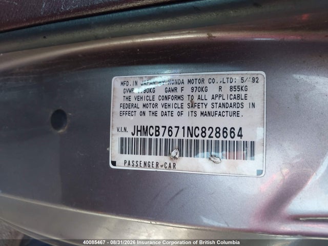 Aukcja sprzedaży 1992 Honda Accord Ex/ex-r, vin: JHMCB7671NC828664, numer aukcji: 40085467