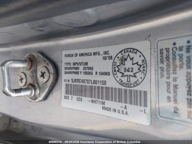 Aukcja sprzedaży 2007 Honda Cr-v, vin: 5J6RE48707L801158, numer aukcji: 40090318