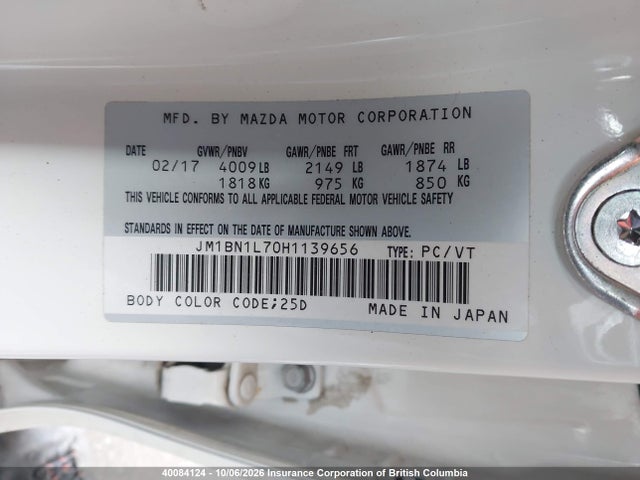 40084124 :رقم المزاد ، JM1BN1L70H1139656 vin ، 2017 Mazda 3 Touring مزاد بيع