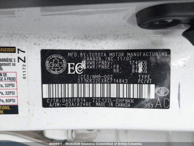 Aukcja sprzedaży 2008 Toyota Corolla Matrix Xr, vin: 2T1KR32EX8C714843, numer aukcji: 40089971