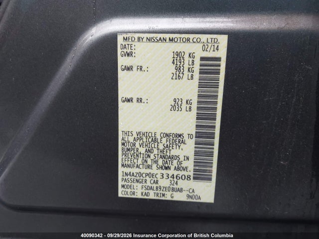 Aukcja sprzedaży 2014 Nissan Leaf, vin: 1N4AZ0CP0EC334608, numer aukcji: 40090342