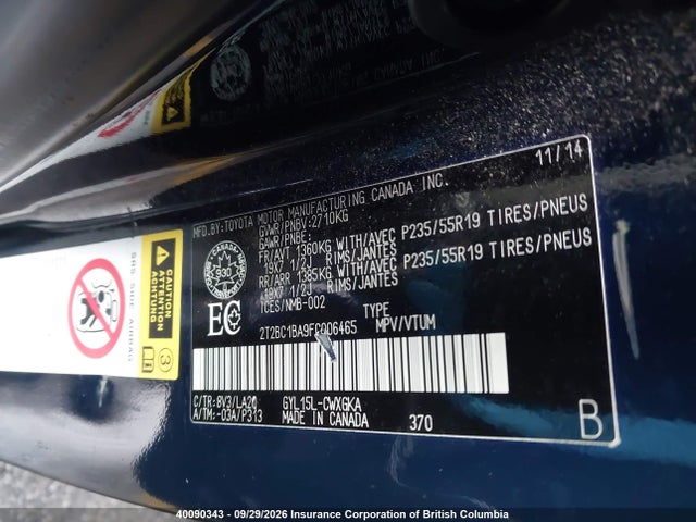 Auction sale of the 2015 Lexus Rx 450h, vin: 2T2BC1BA9FC006465, lot number: 40090343