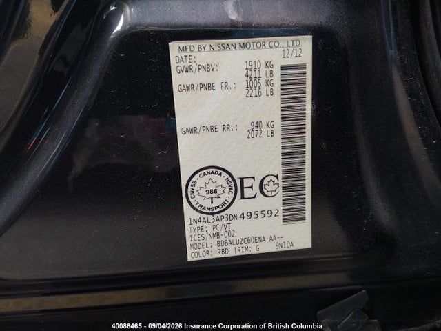 Aukcja sprzedaży 2013 Nissan Altima 2.5/s/sv/sl, vin: 1N4AL3AP3DN495592, numer aukcji: 40086465