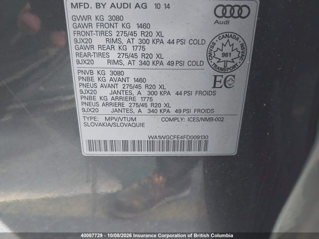 Продаж на аукціоні авто 2015 Audi Q7 Prestige, vin: WA1WGCFE4FD009130, номер лоту: 40087729