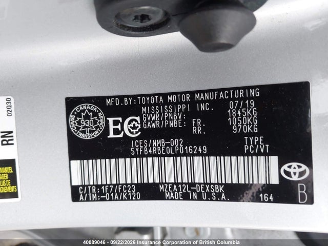 2020 Toyota Corolla Se/xse მანქანა იყიდება აუქციონზე, vin: 5YFB4RBE0LP016249, აუქციონის ნომერი: 40089046