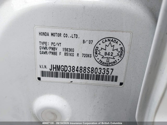 Aukcja sprzedaży 2008 Honda Fit, vin: JHMGD38488S803357, numer aukcji: 40087135