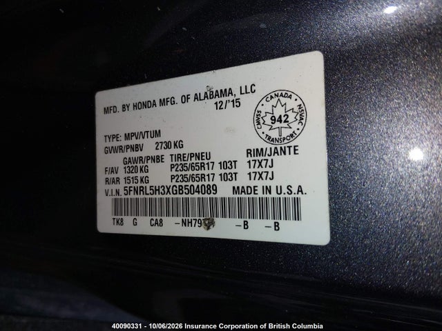 Aukcja sprzedaży 2016 Honda Odyssey Se, vin: 5FNRL5H3XGB504089, numer aukcji: 40090331