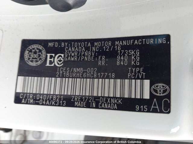 2T1BURHE6HC817718 Toyota Corolla L/le/xle/se/xse