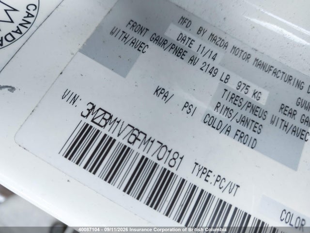 Продажа на аукционе авто 2015 Mazda 3 Touring, vin: 3MZBM1V76FM170181, номер лота: 40087104