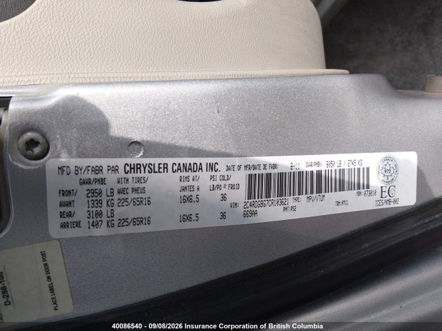 40086540 :رقم المزاد ، 2C4RDGBG7CR103621 vin ، 2012 Dodge Grand Caravan Se مزاد بيع