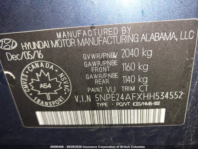 Продаж на аукціоні авто 2017 Hyundai Sonata 2.4l Gl, vin: 5NPE24AFXHH534552, номер лоту: 40090406