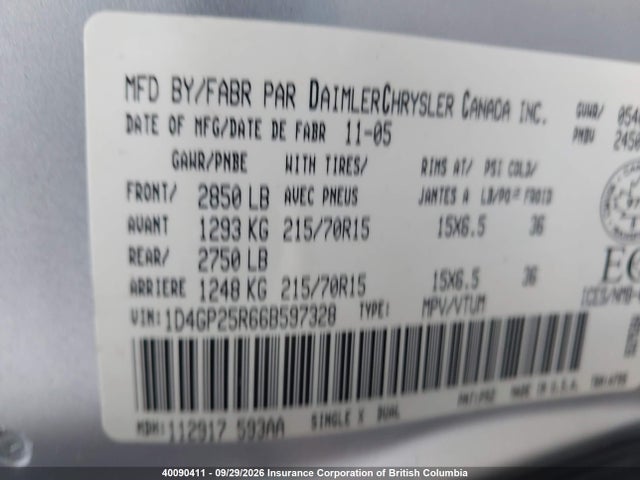 Aukcja sprzedaży 2006 Dodge Caravan Se, vin: 1D4GP25R66B597328, numer aukcji: 40090411