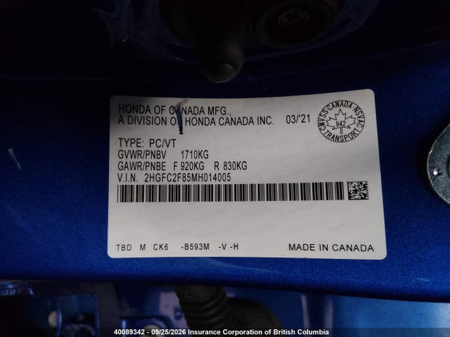 Honda Civic Sport 2021 2HGFC2F85MH014005 Image 9