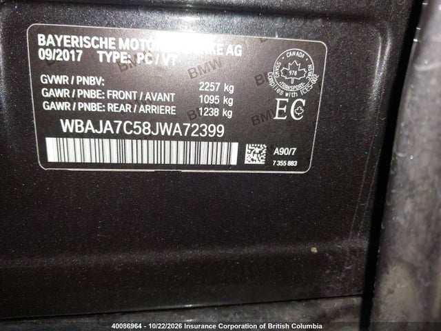 BMW 530 XI 2018 WBAJA7C58JWA72399 Image 9