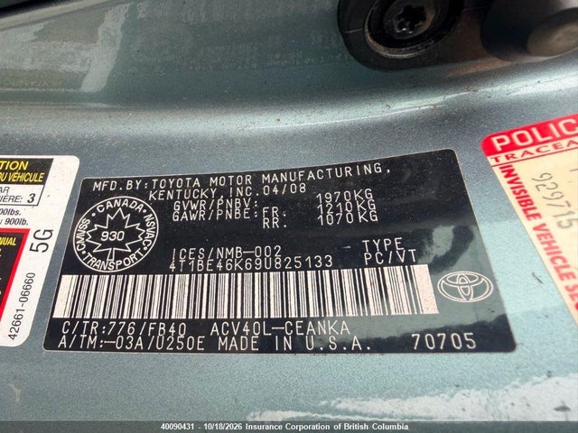 Продажа на аукционе авто 2009 Toyota Camry, vin: 4T1BE46K69U825133, номер лота: 40090431