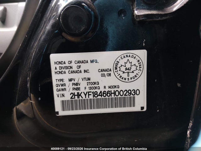 Aukcja sprzedaży 2006 Honda Pilot Ex, vin: 2HKYF18466H002930, numer aukcji: 40089121