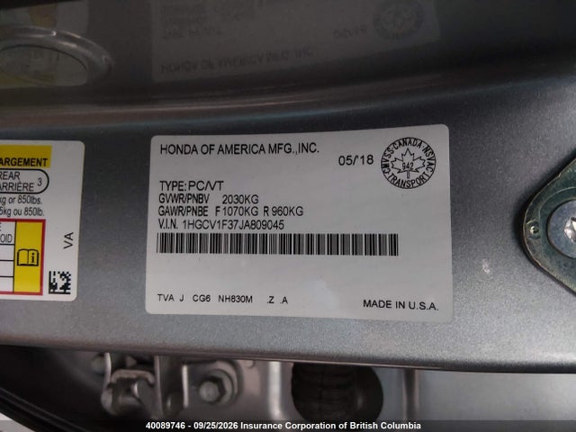 1HGCV1F37JA809045 Honda Accord Sport