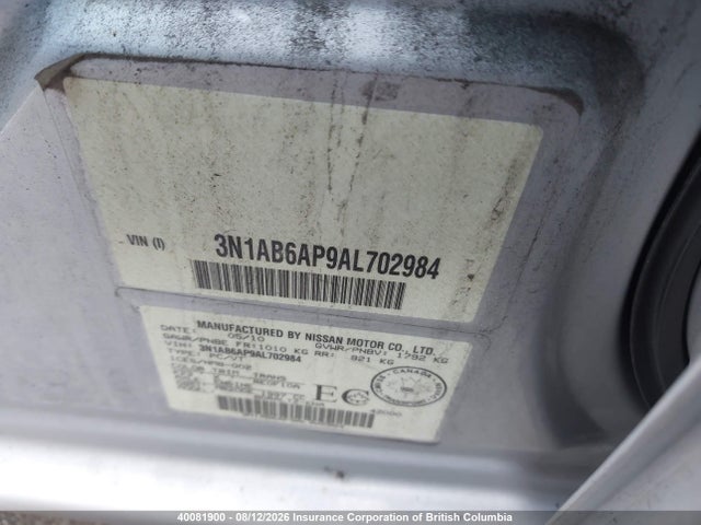 40081900 :رقم المزاد ، 3N1AB6AP9AL702984 vin ، 2010 Nissan Sentra 2.0/2.0s/sr/2.0sl مزاد بيع