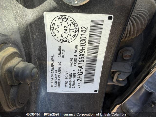 2009 Honda Civic მანქანა იყიდება აუქციონზე, vin: 2HGFA166X9H030142, აუქციონის ნომერი: 40090484